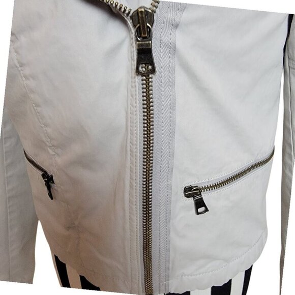 GAP Women’s Gray Canvas 2-way Moto Asymmetric Zip Jacket Cotton - Quilted Detail - Picture 7 of 12